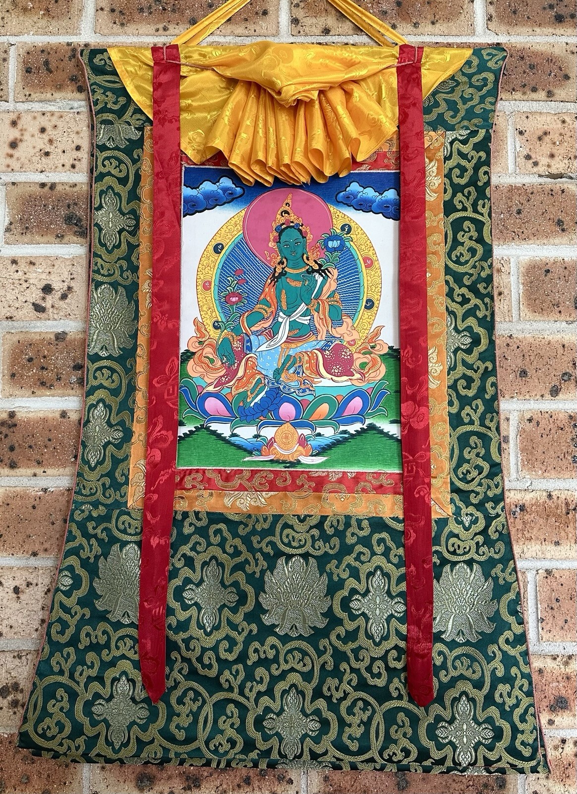 Handmade Green Tara Thangka Nepal | Traditional Tibetan Buddhist Art |