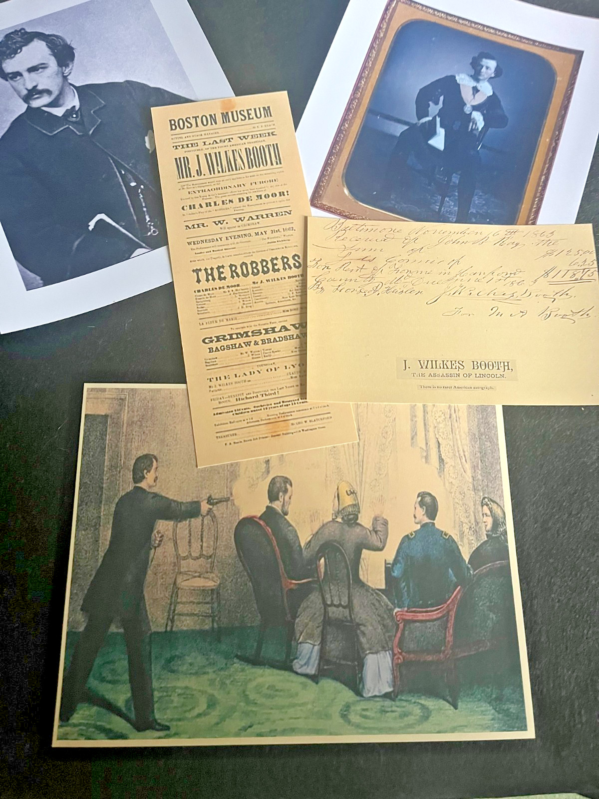 John Wilkes Booth Collection of 5 Rare reprinted items, Highly Collectible