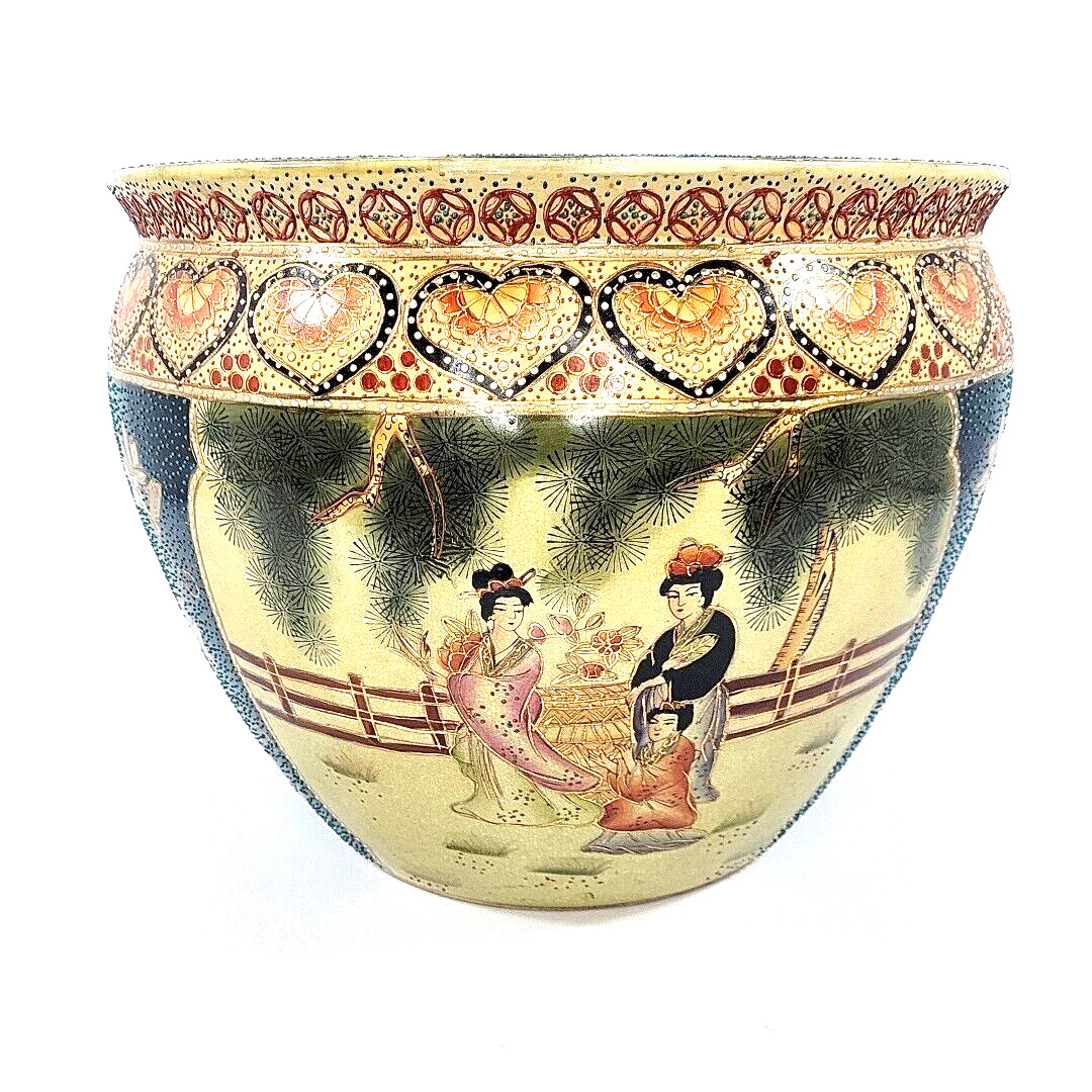 Vintage Chinese Gold Kio Fish Pot Flowers Geisha Girl Planter Heavy 11.5