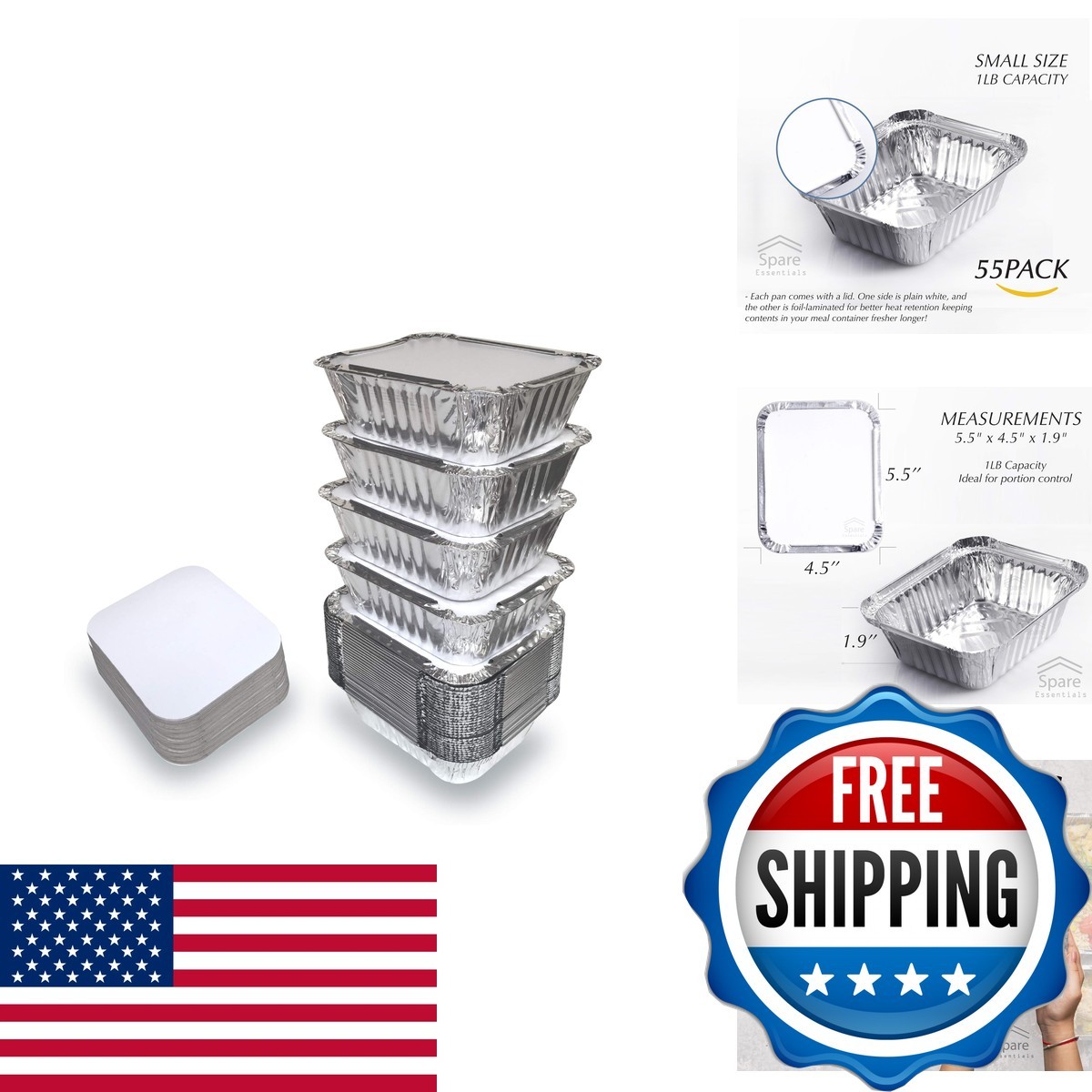 Spare Essentials 55 Pack - Aluminum Pan/Containers Lids/Foil Spare Essentials 55 Pack - Aluminum Pan/Containers Lids/Foil