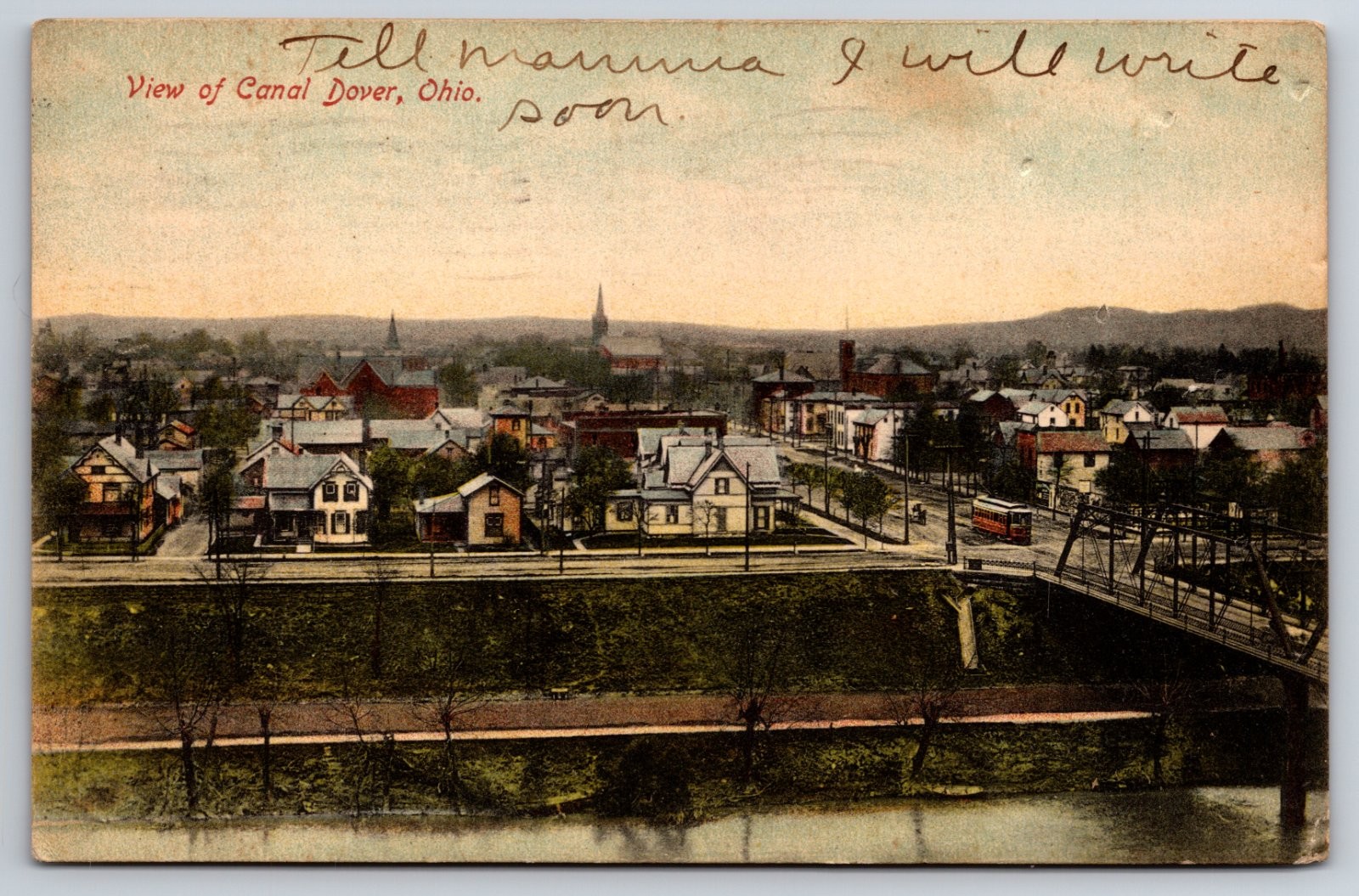 Canal Dover Ohio Canal Bridge Streetcar Trolley Birdseye View Postcard Canal Dover Ohio Canal Bridge Streetcar Trolley Birdseye View Postcard