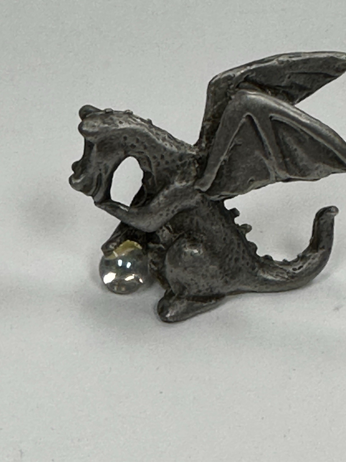 Vintage Pewter Miniature,Winged Dragon Contemplating Fantasy Myth Figurine 1”X1”