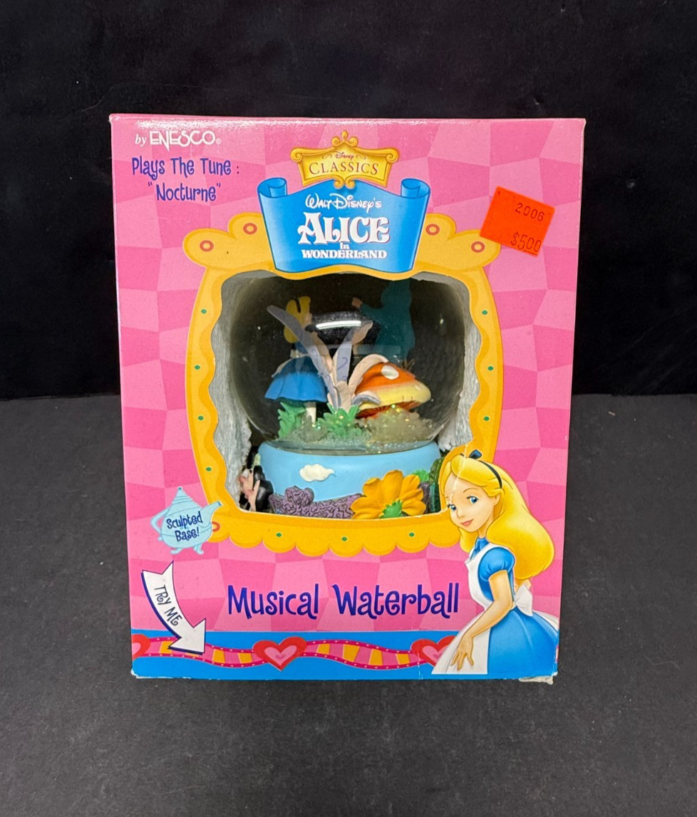 RARE Enesco Alice in Wonderland Snow Globe Waterball Music Box Nocturne NIB