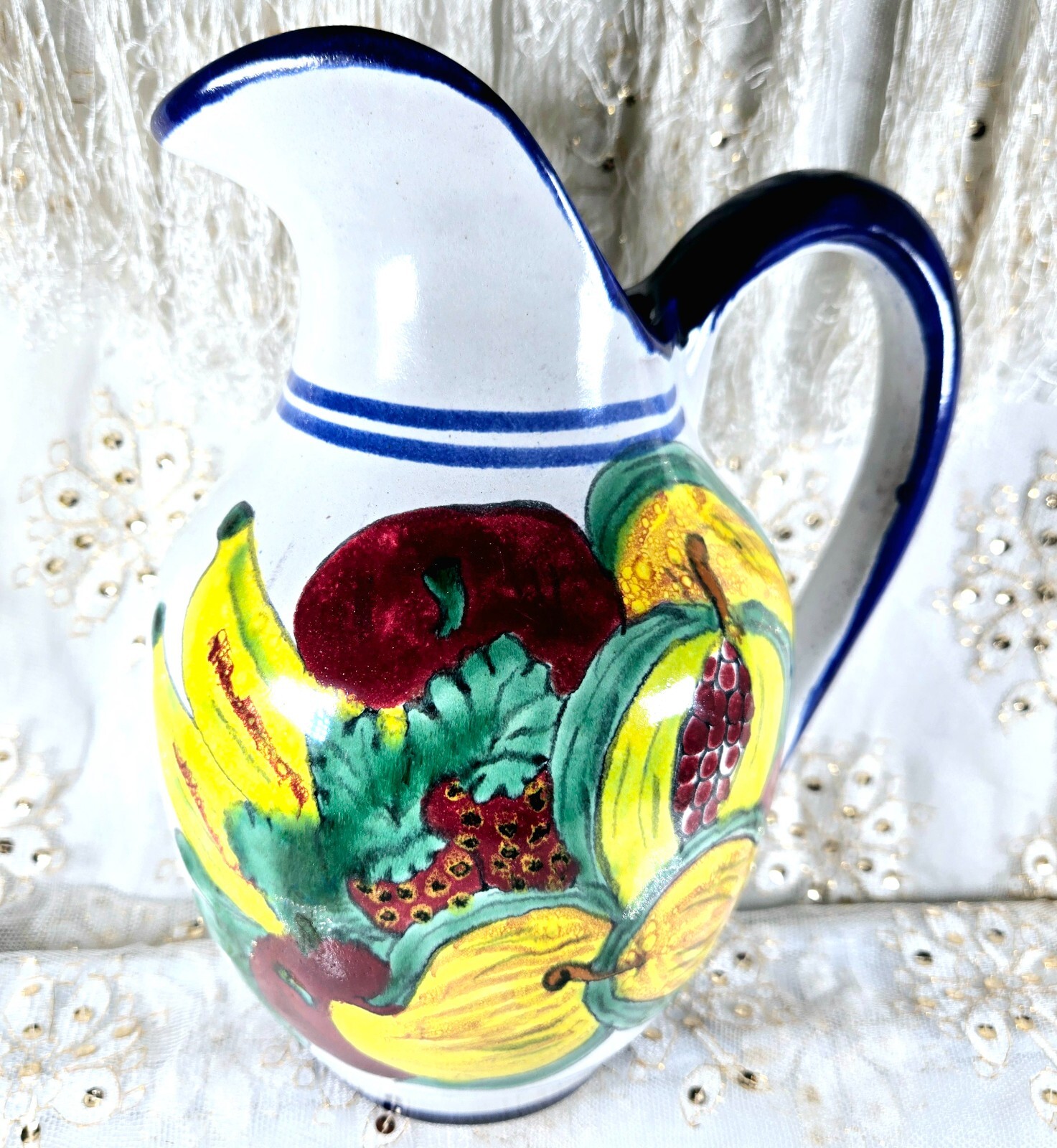 Talavera Patlan Mexico Folk Art Pottery Fruit Design Hand Painted 9.5\ Talavera Patlan Mexico Folk Art Pottery Fruit Design Hand Painted 9.5\