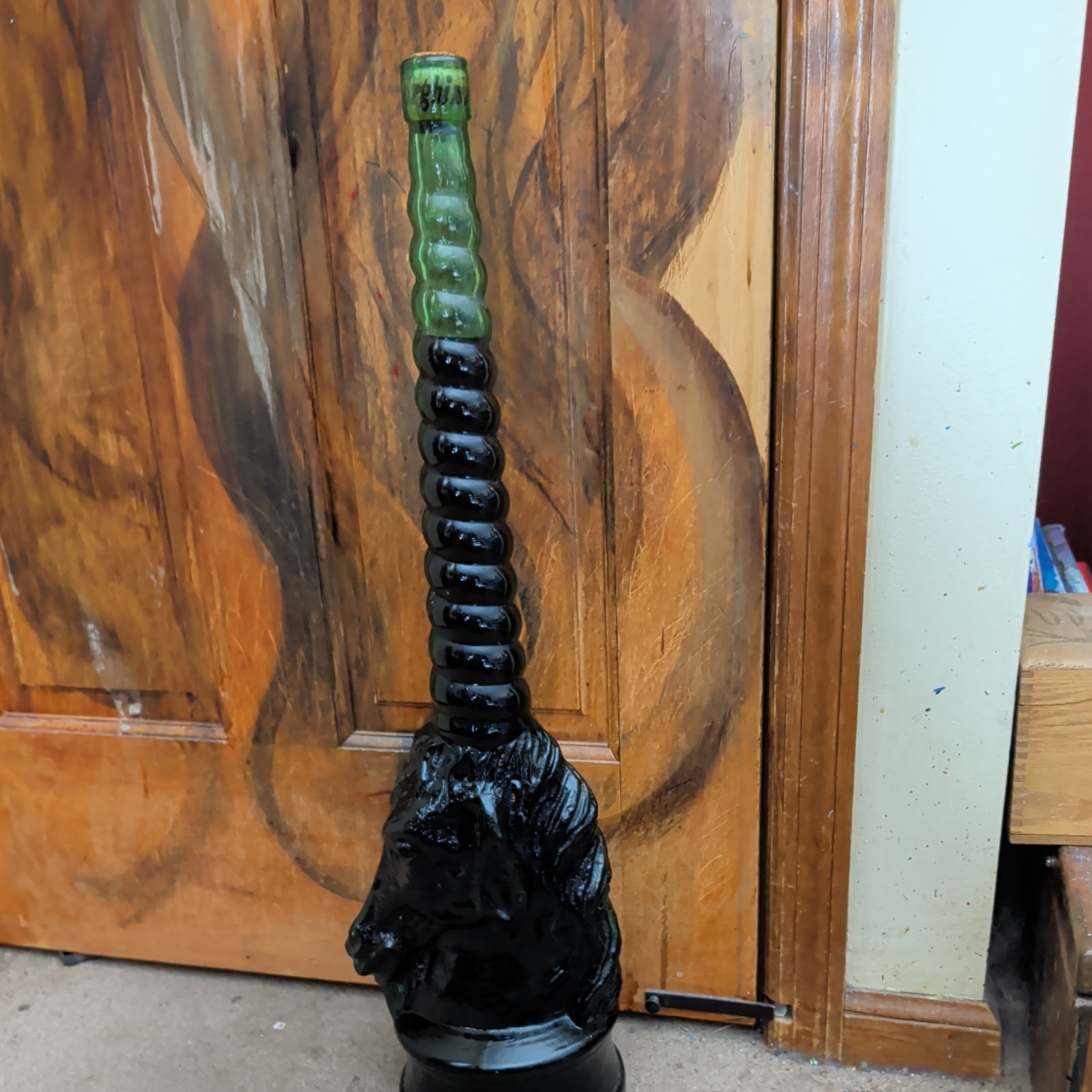 Vintage Italian Chianti 27” Tall Green Horse/Unicorn Wine Bottle 