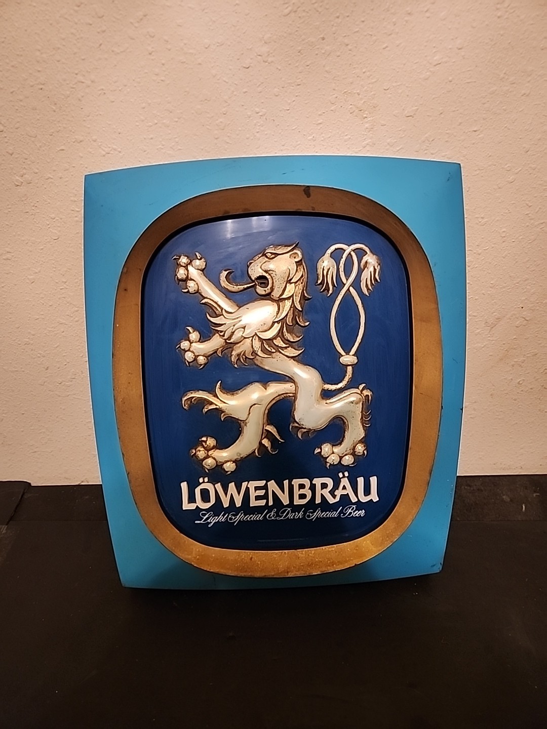 Vintage Lowenbrau Beer Plastic Advertising Wall Sign Union Made 1970's NICE