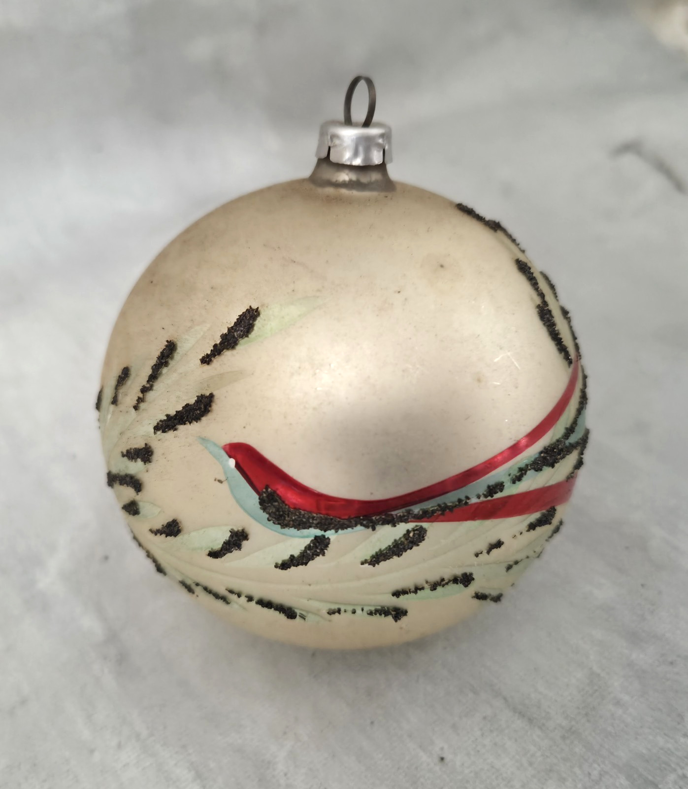 Vintage West Germany Blown Glass Gold Red Bird Mica Gold Christmas Ornament 3