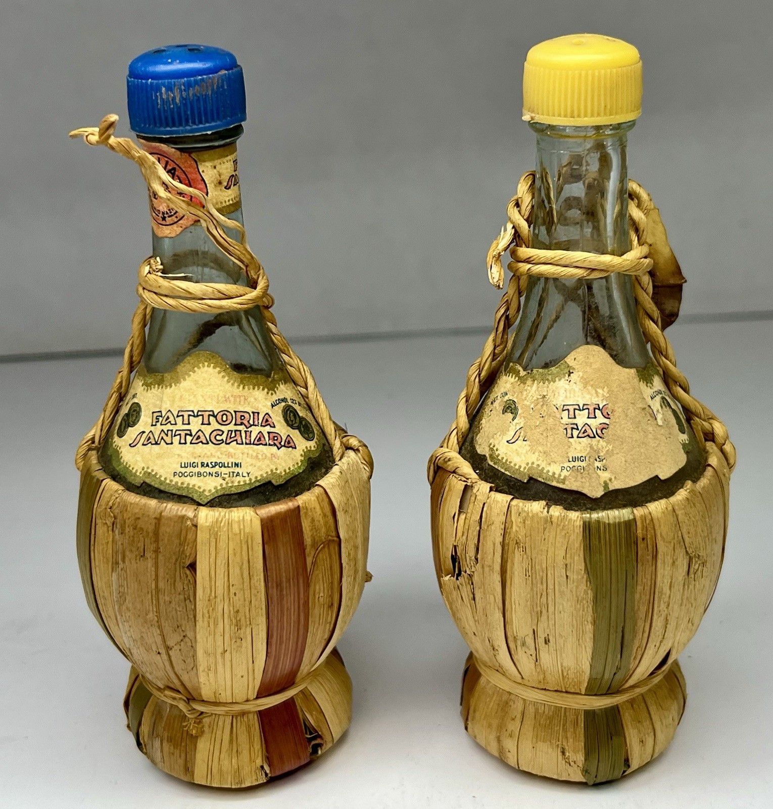 Vintage Fattoria Santachiara Salt And Pepper Shakers Wine Straw Wrapped Imported
