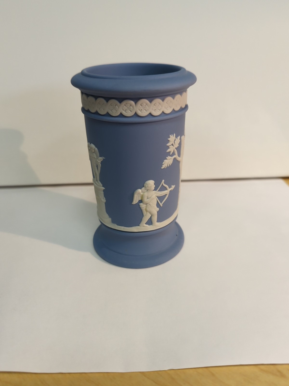 Wedgwood Jasperware Blue and White Vase with Cherub Design From England