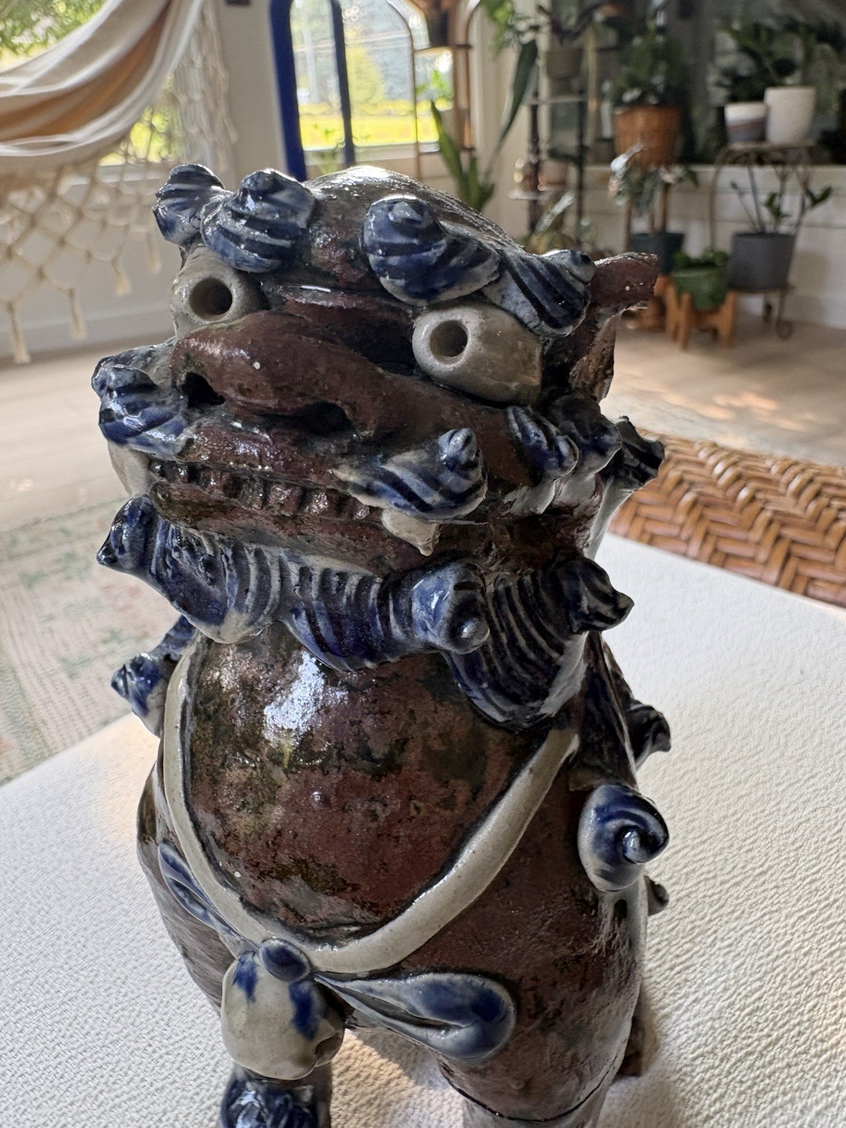 Vtg Japanese Shisa Komainu Lion Dog Pottery Okinawan Yachimun Folk Art Glazed