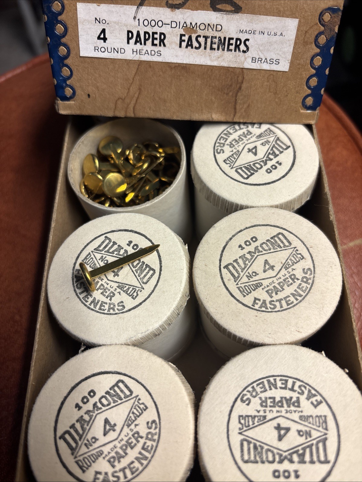 New NOS Vintage Diamond No. 4 Paper Fasteners - 1963, 10 Boxes Of 100= 1,000 New NOS Vintage Diamond No. 4 Paper Fasteners - 1963, 10 Boxes Of 100= 1,000
