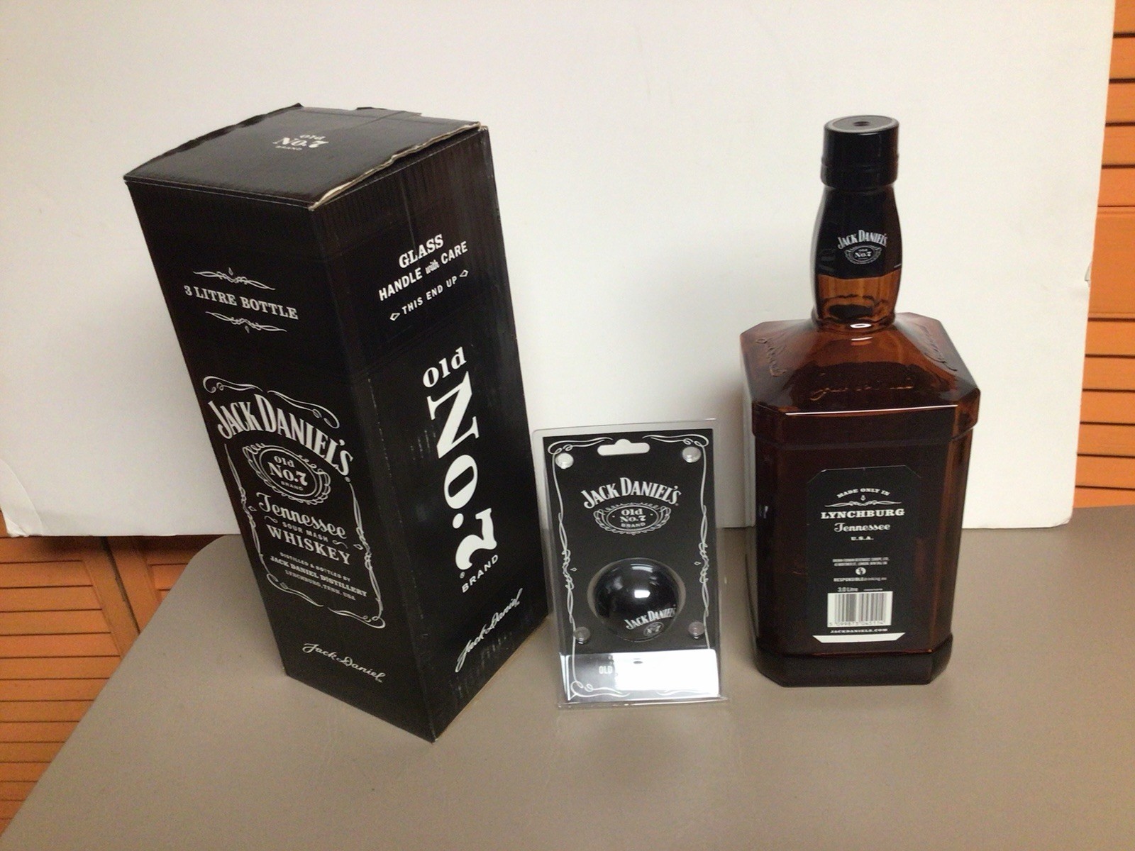 Jack Daniels Glass Display Bottle and Cue Ball