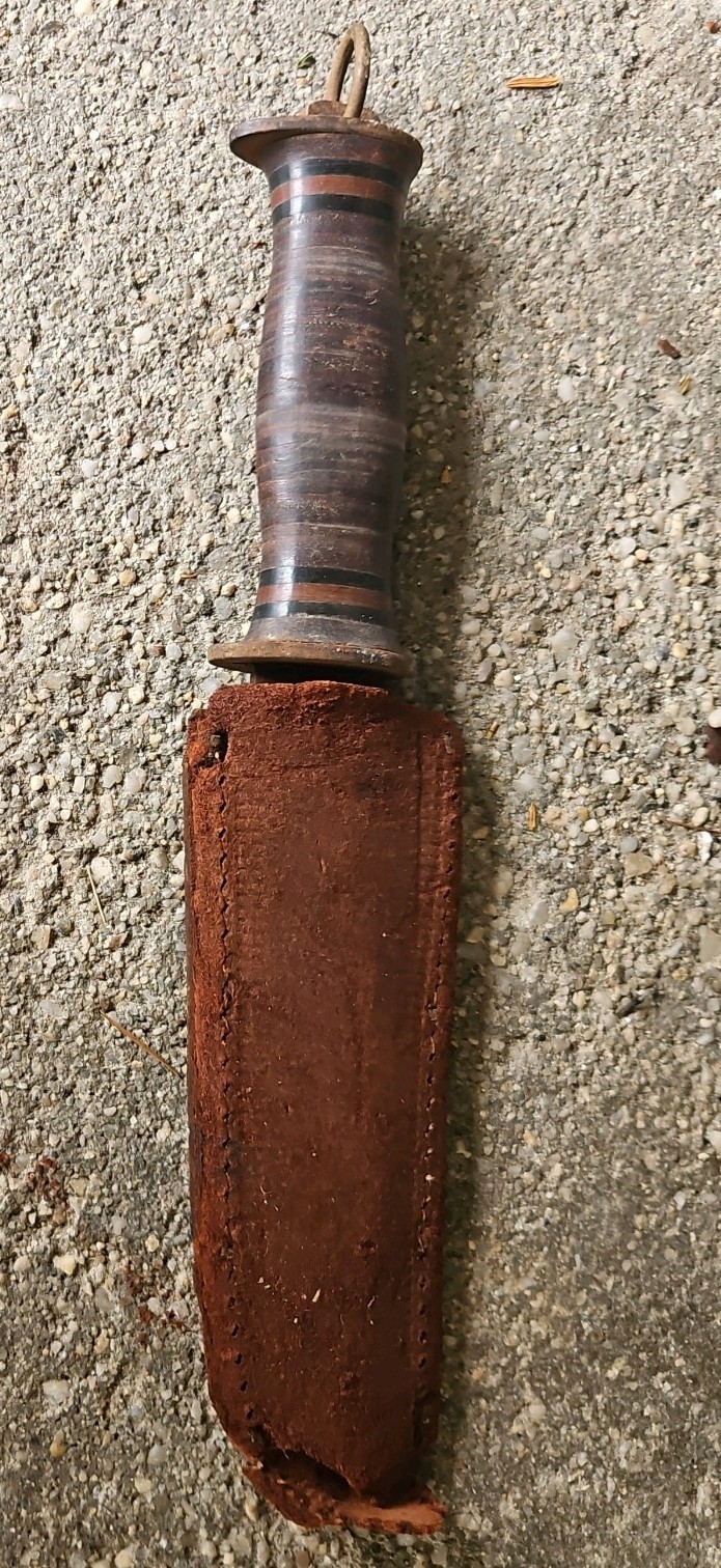 Vintage US Military WWII Era Waterman EGW Knife With Leather Grip