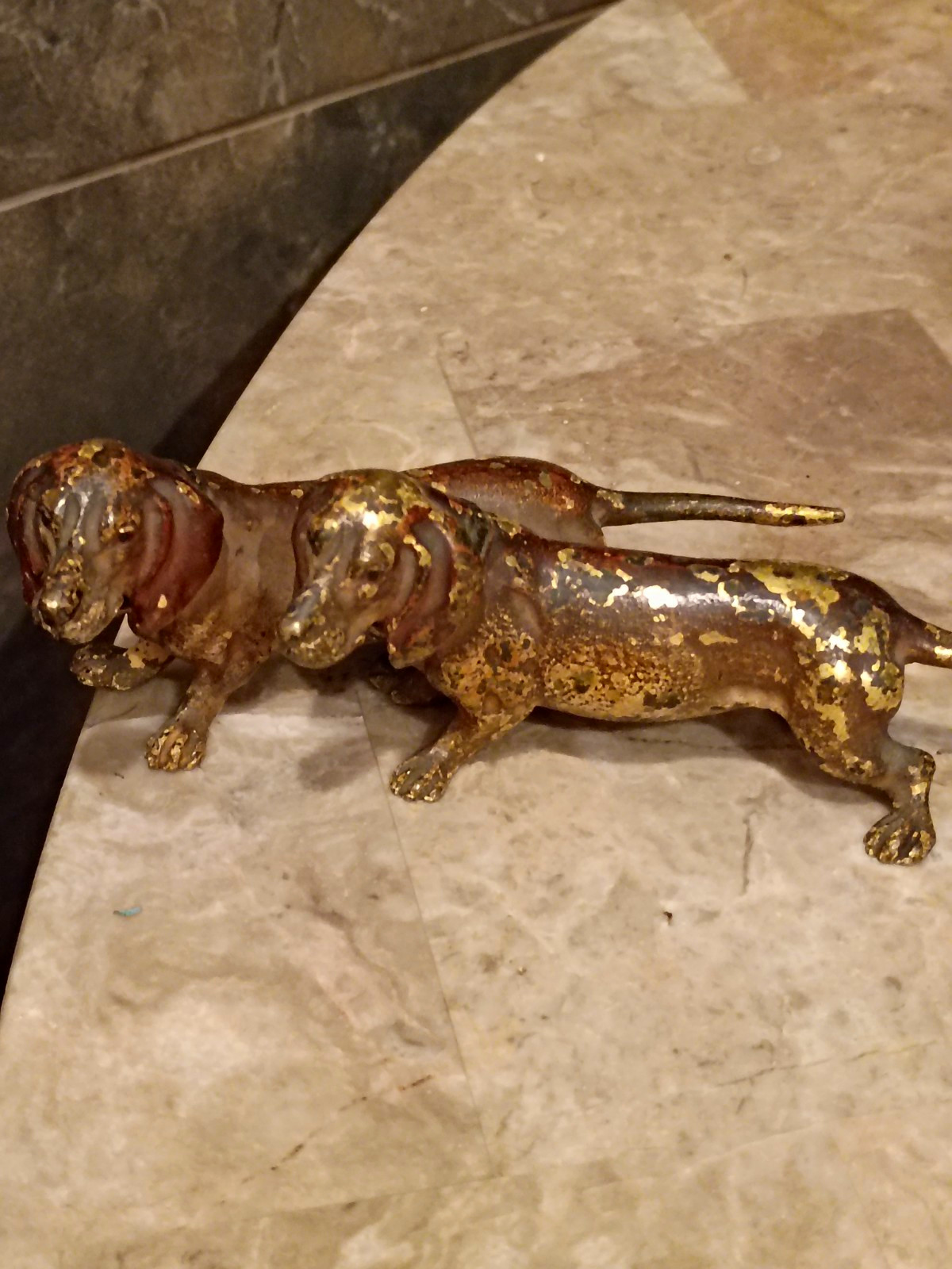 Antique Austrian Vienna Cold Painted Bronze Two Dachshunds Joined c.1900 5” Antique Austrian Vienna Cold Painted Bronze Two Dachshunds Joined c.1900 5”
