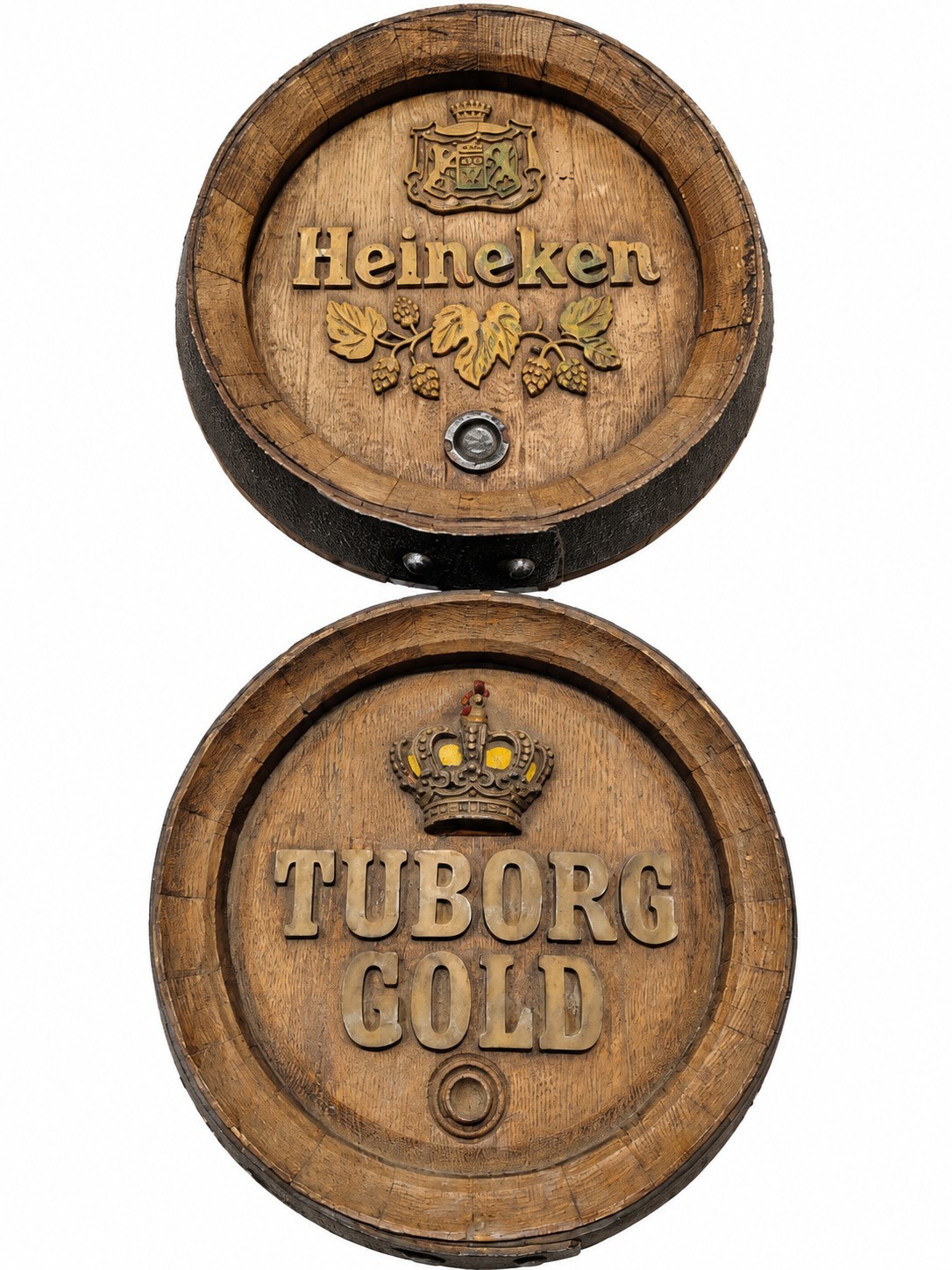 Heineken & Tuborg Gold Beer Barrel Wood Wall Signs Vintage Bar Decor Set of 2