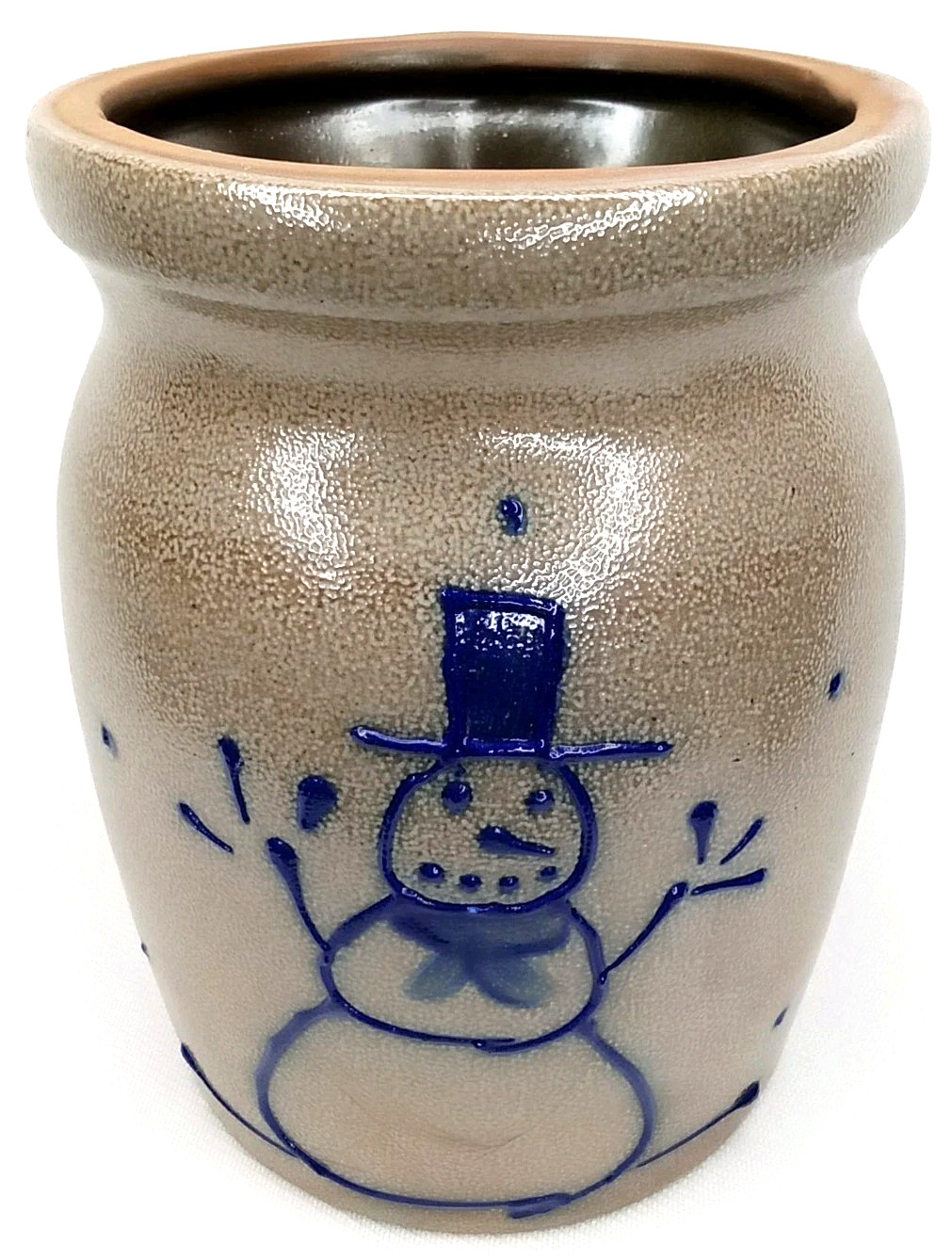VTG Beaumont Brothers Pottery Salt Glazed Snowman Christmas Utility Crock Signed