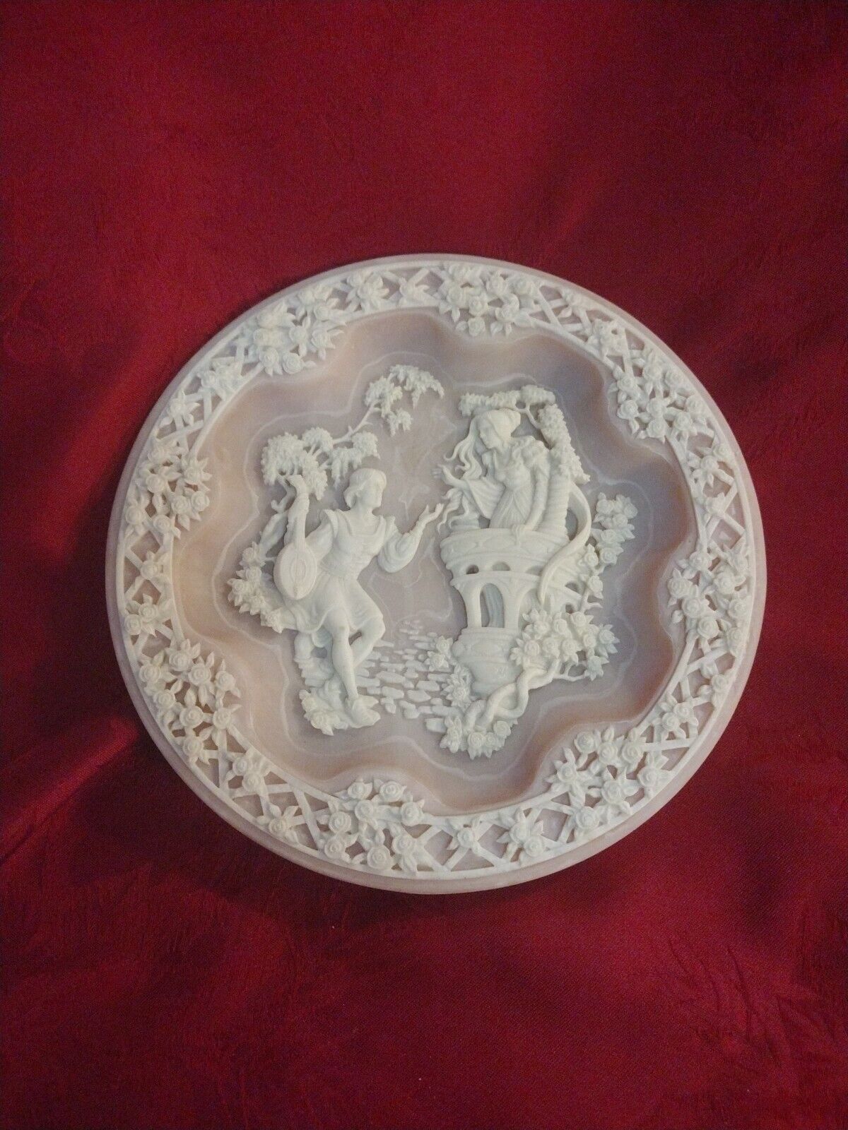 Incolay  Stone Ltd Edition Romeo & Juliet Rose Carnelian Plate Roger Akers 1988