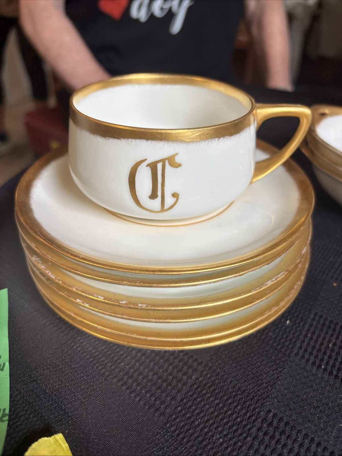 Vtg Bavaria Porcelain Sevres Tea Cups Saucers Gold Gilt Monogram T c 1900 Vtg Bavaria Porcelain Sevres Tea Cups Saucers Gold Gilt Monogram T c 1900
