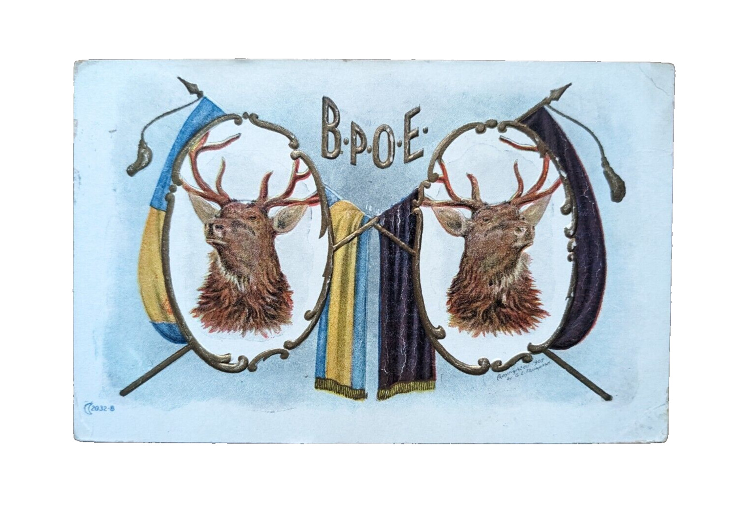 B.P.O.E. Elks Club Antique Postcard 1907 Artist C.L. Thompson Embossed