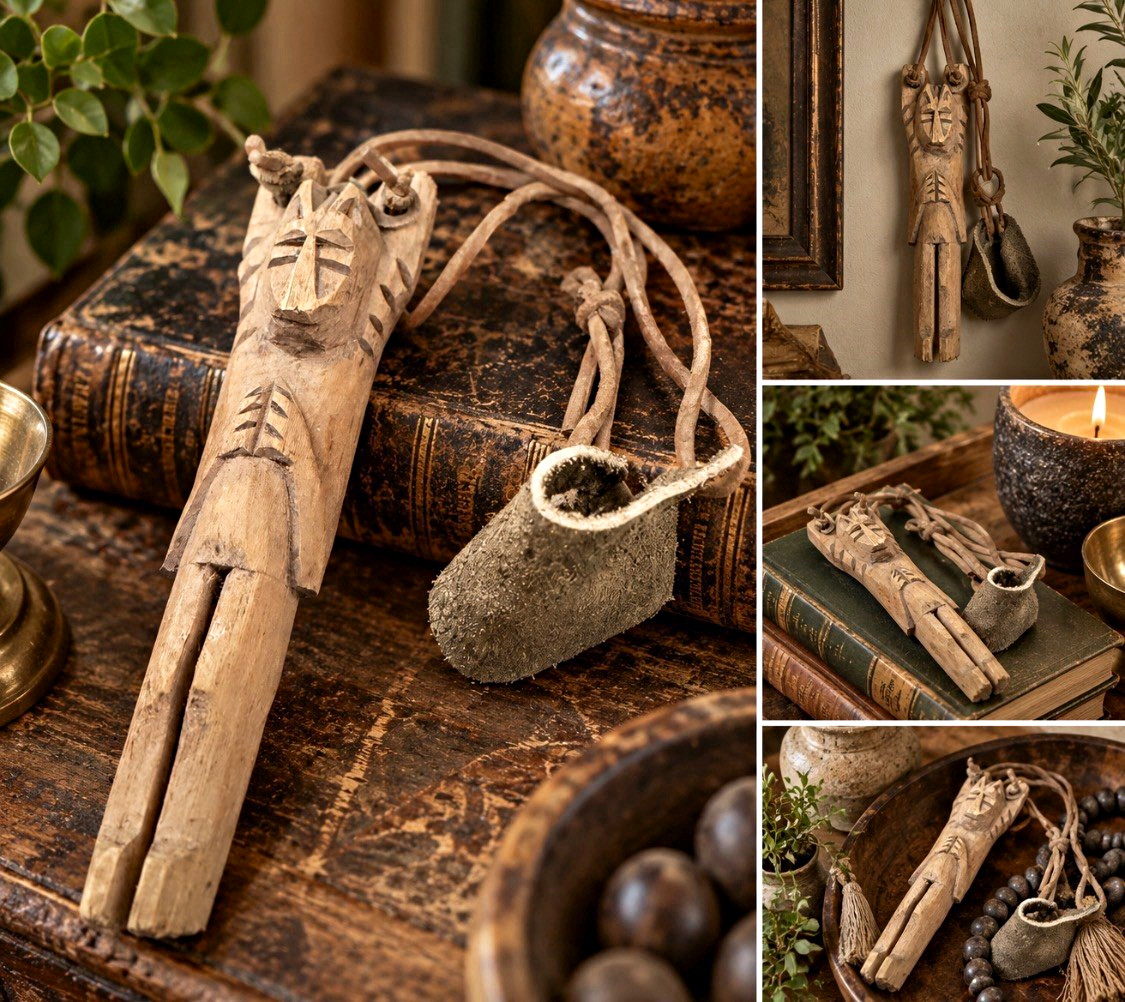 Vintage 1950s–70s Guatemalan Folk Art Figural Slingshot Hand Carved Wood 6”