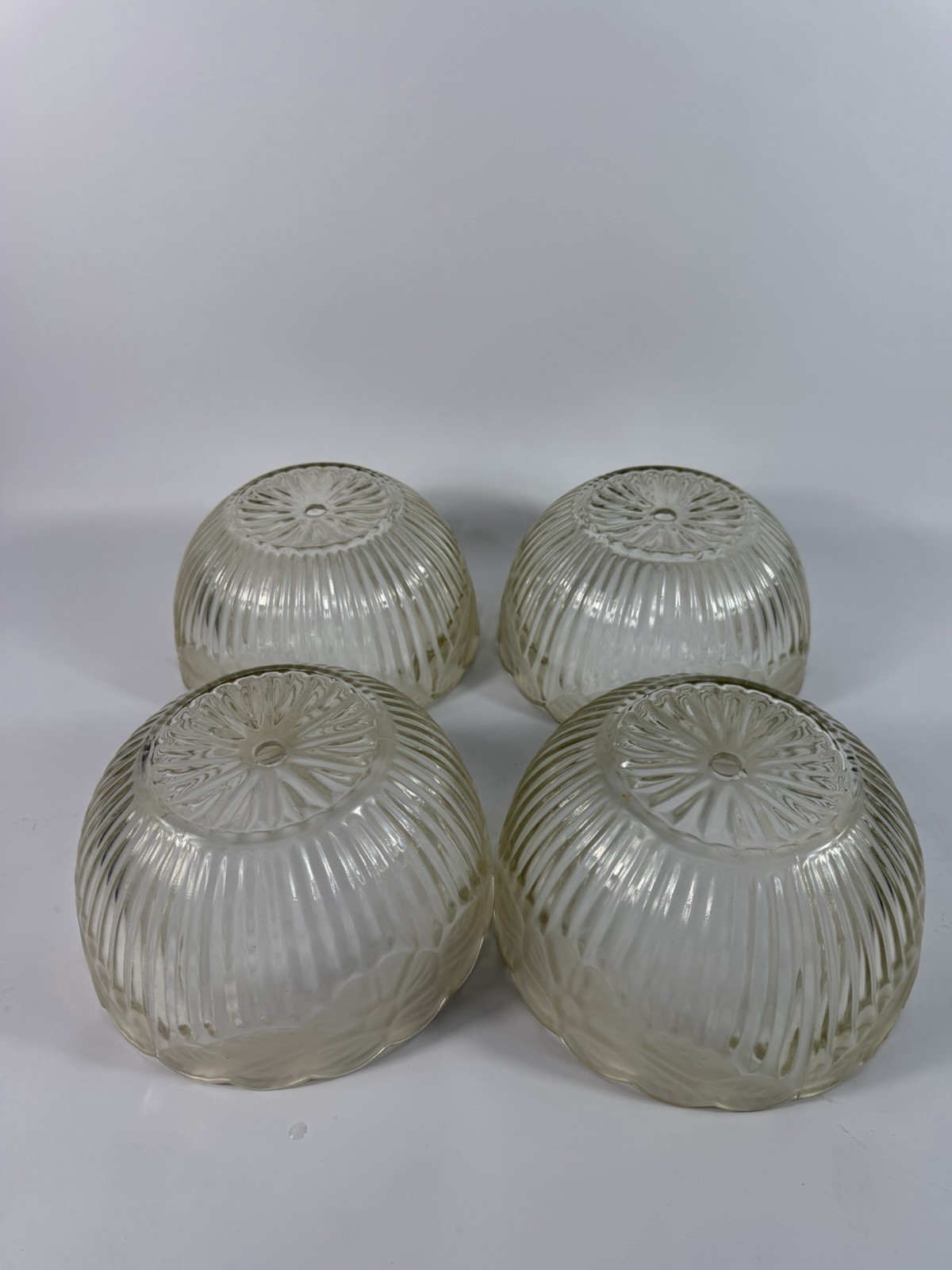 Set of 4 Vintage Pressed Glass Ceiling Light Shades Floral Ribbed 8.25”