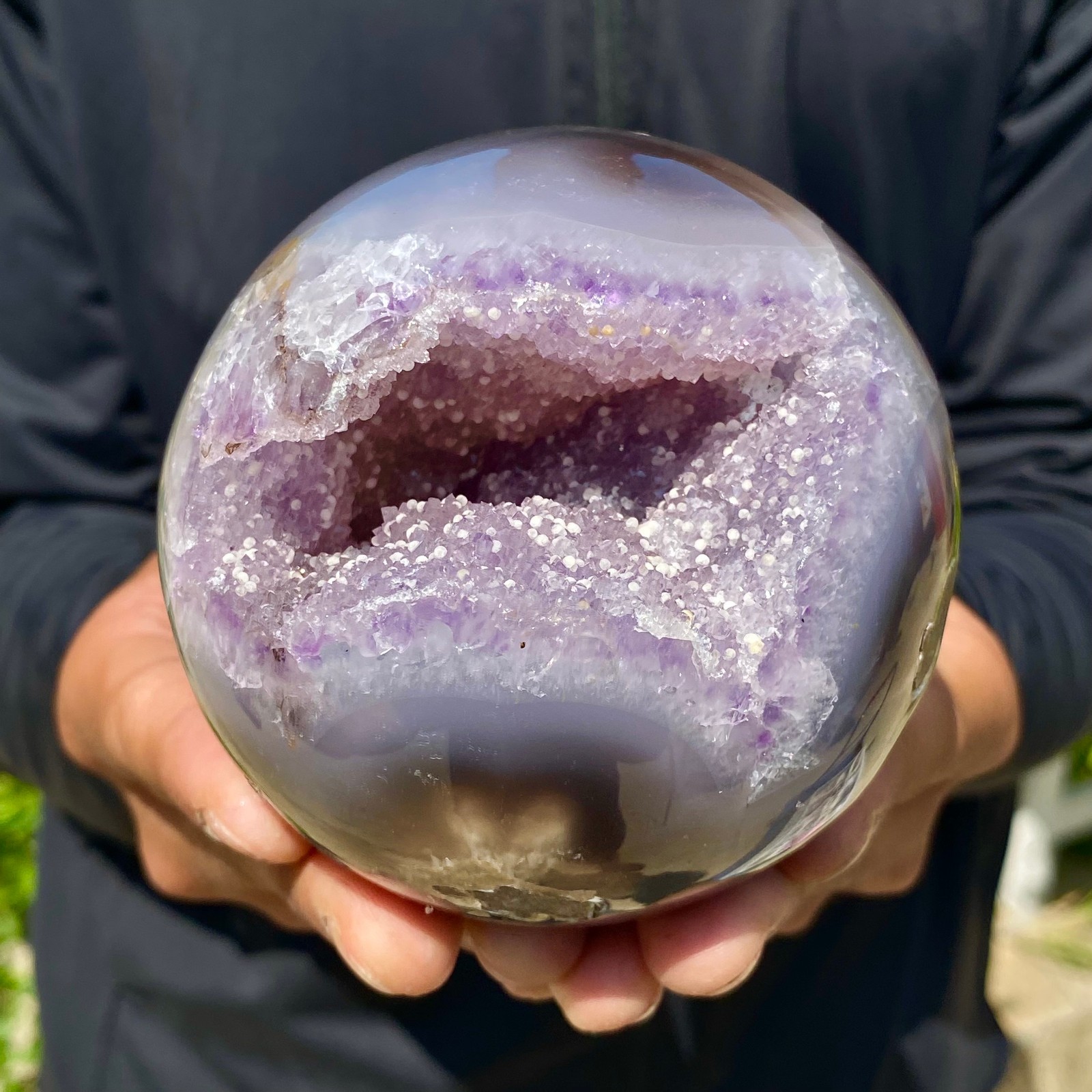 1.86LB Natural Open Smile Agate Sphere Purple Crystal Geode Healing Wealth Colle