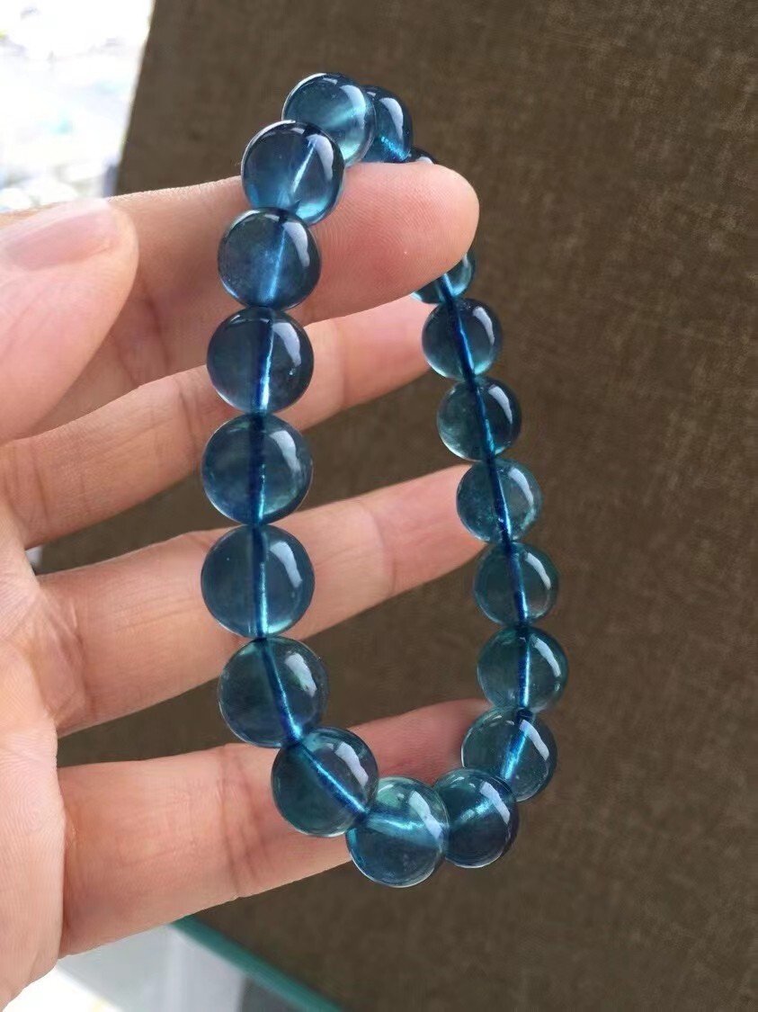 10mm Natural   Devil\'s Blue  Aquamarine Gemstone Clear Round Beads Bracelet AAAA