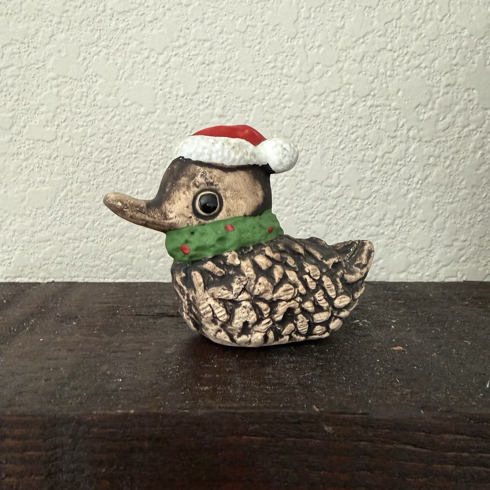 Vintage 1978 Enesco Christmas Duck Figurine Retro Ceramic Duck with Santa Hat