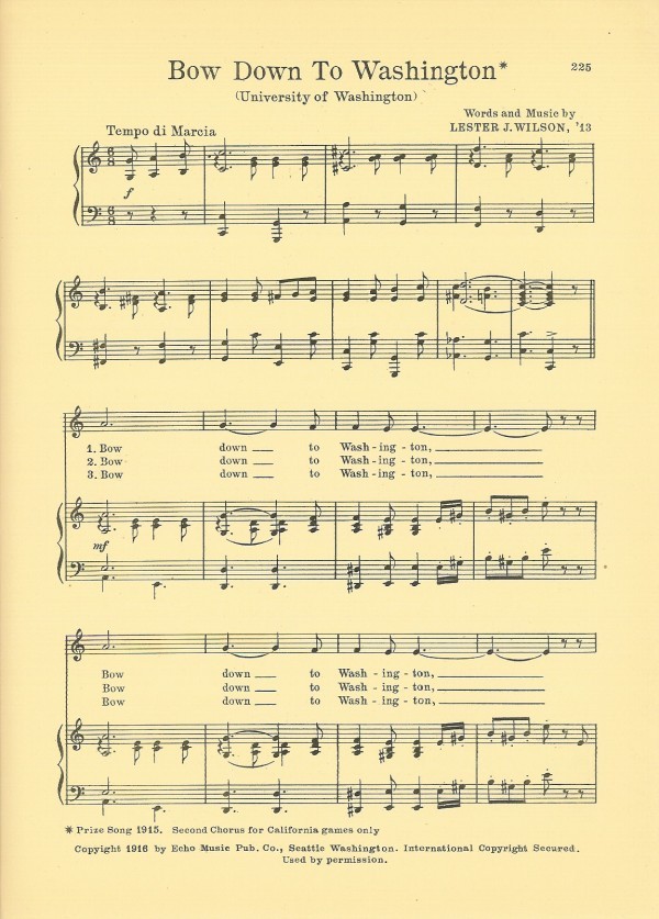 UNIVERSITY OF WASHINGTON Vintage Fight Song Sheet c1927 \