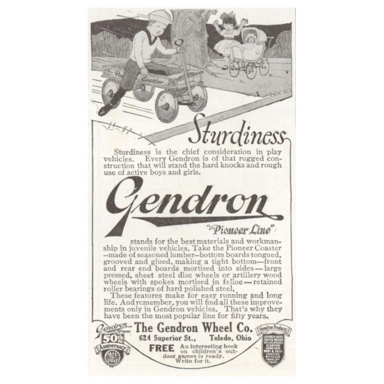 1922 Gendron Pioneer Line: Sturdiness Vintage Print Ad 1922 Gendron Pioneer Line: Sturdiness Vintage Print Ad