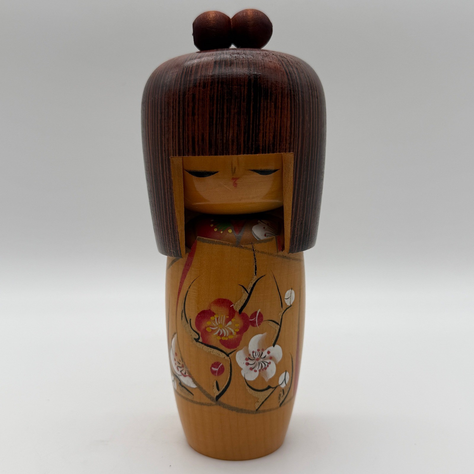 Vintage Japanese Kokeshi Doll Hand Painted Wood Floral Kimono Girl 7.5in Stamped