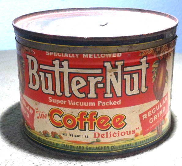 VTG Butter- Nut Coffee Tin  Omaha, Nebraska - One Pound Coffee Can Hard to Find