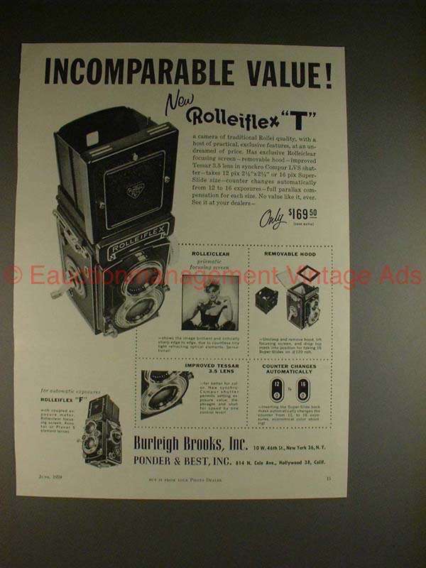 1959 Rollei Rolleiflex T Camera Ad - Incomparable Value