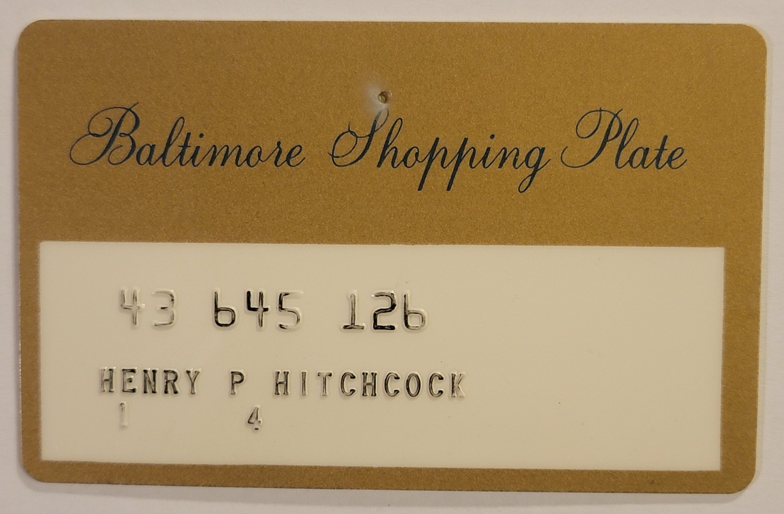 Vintage Department Store Credit Charge Card Baltimore Shopping Plate - Hutzler's Vintage Department Store Credit Charge Card Baltimore Shopping Plate - Hutzler's