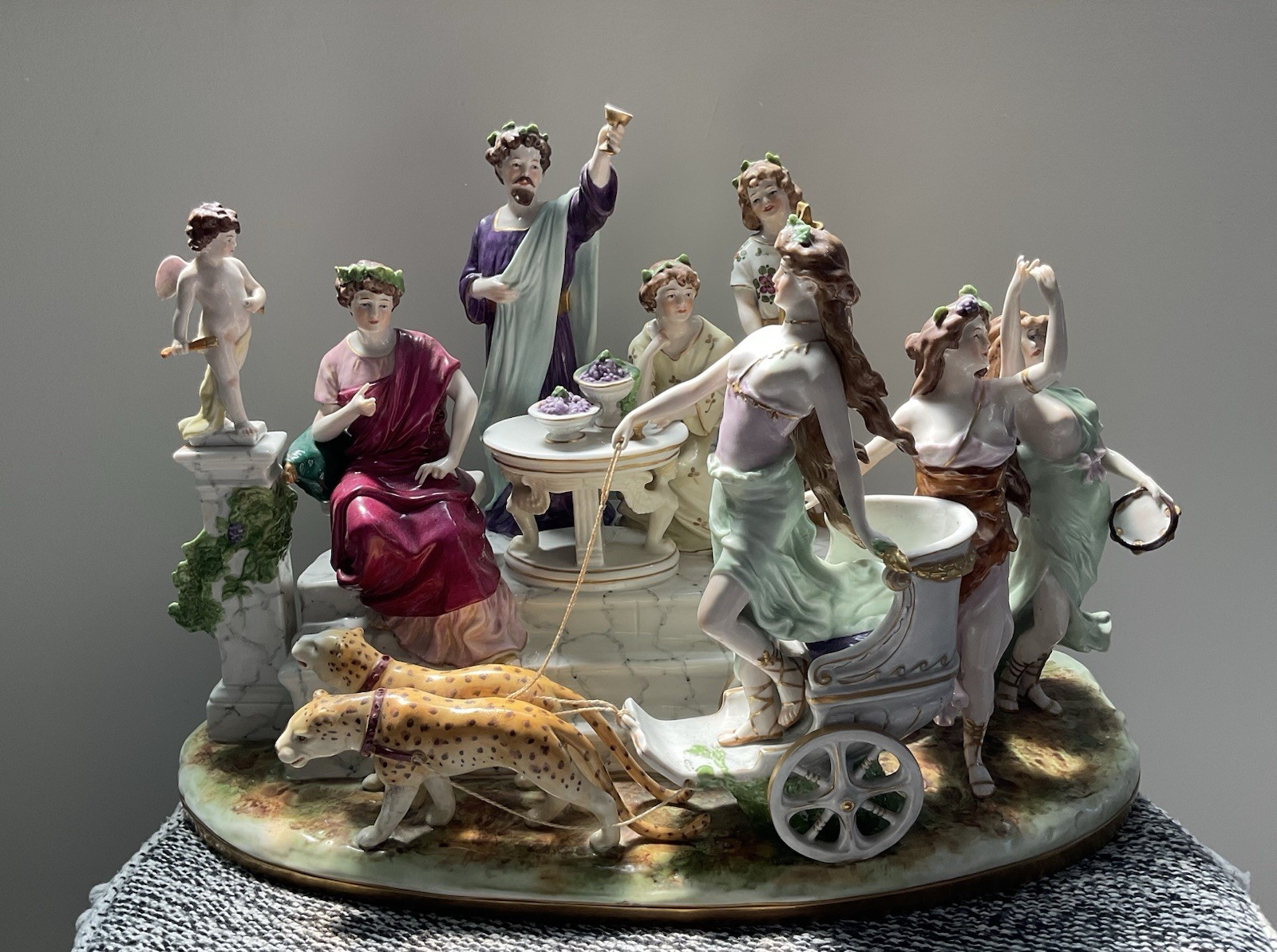 Spectacular German Scheibe Alsbach fine porcelain figural group- Roman Feast 15”