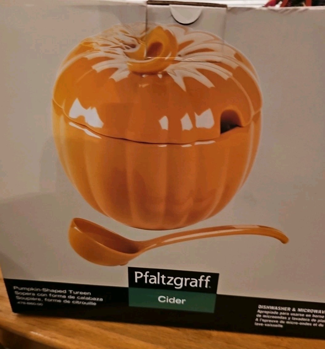 Large Pfaltzgraff Orange Fall Pumpkin Cider Tureen With Lid And Laddle