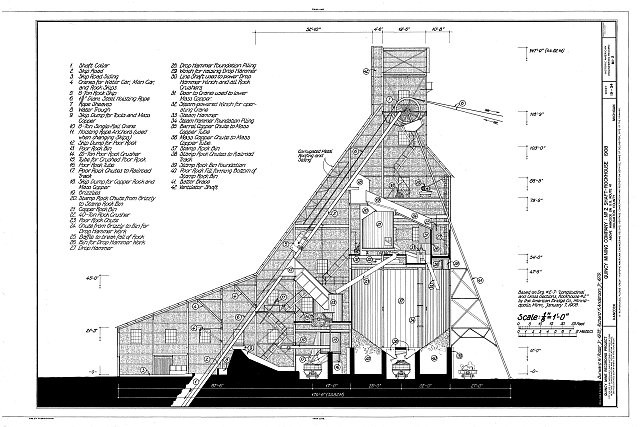 Hancock Michigan Quincy Mining Company 1900s Engineering Drawing Shaft House