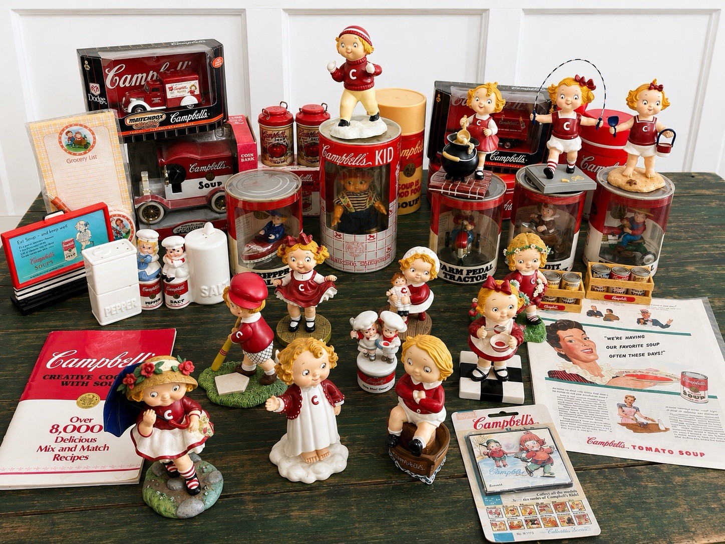 Vintage Campbell’s Soup Kids Collection 35 Pieces Figurines, Die-Cast Trucks