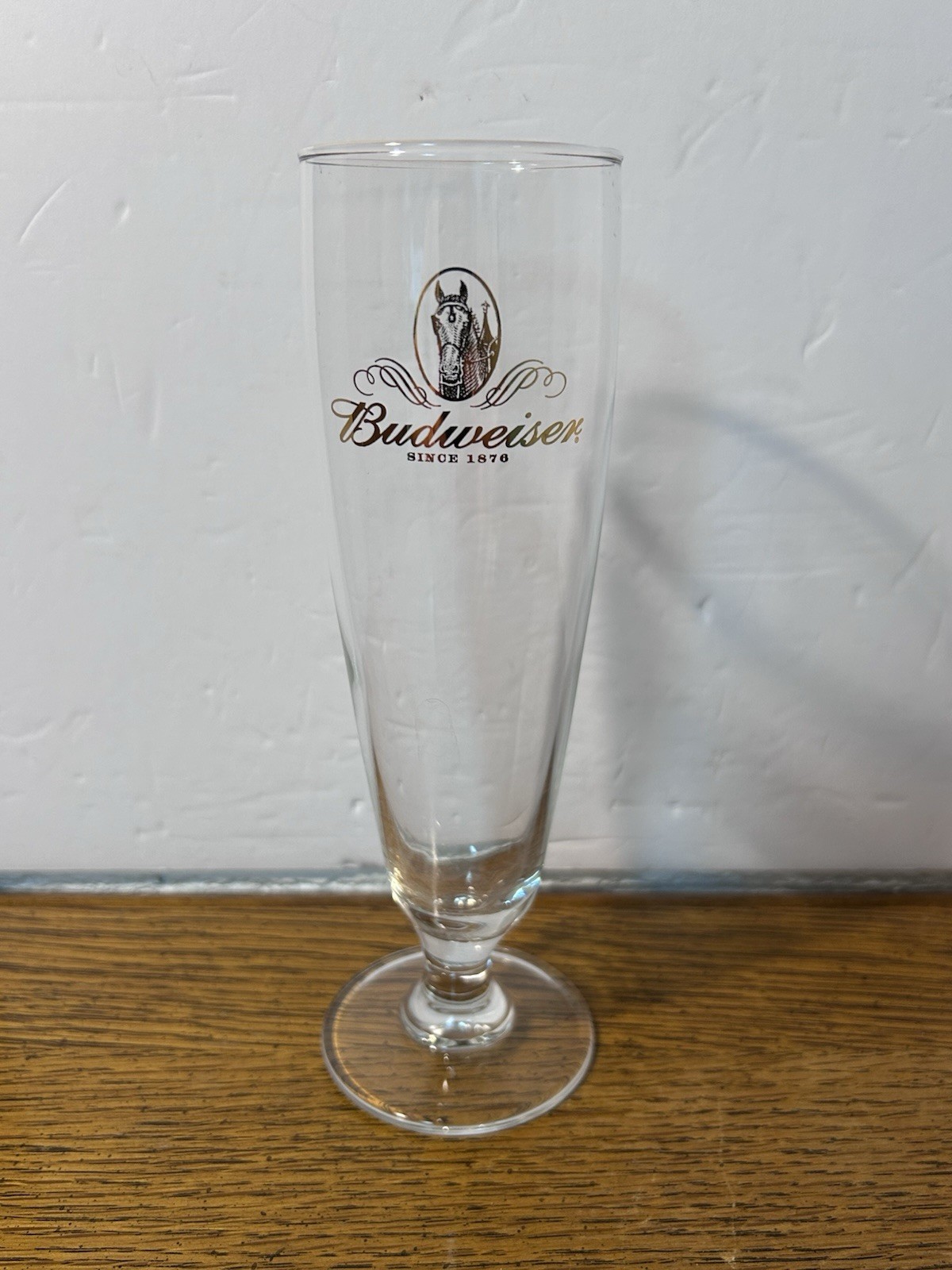 Vintage Budweiser Clydesdale Beer Pilsner Glass Footed Flute Gold Rim 8\ Vintage Budweiser Clydesdale Beer Pilsner Glass Footed Flute Gold Rim 8\