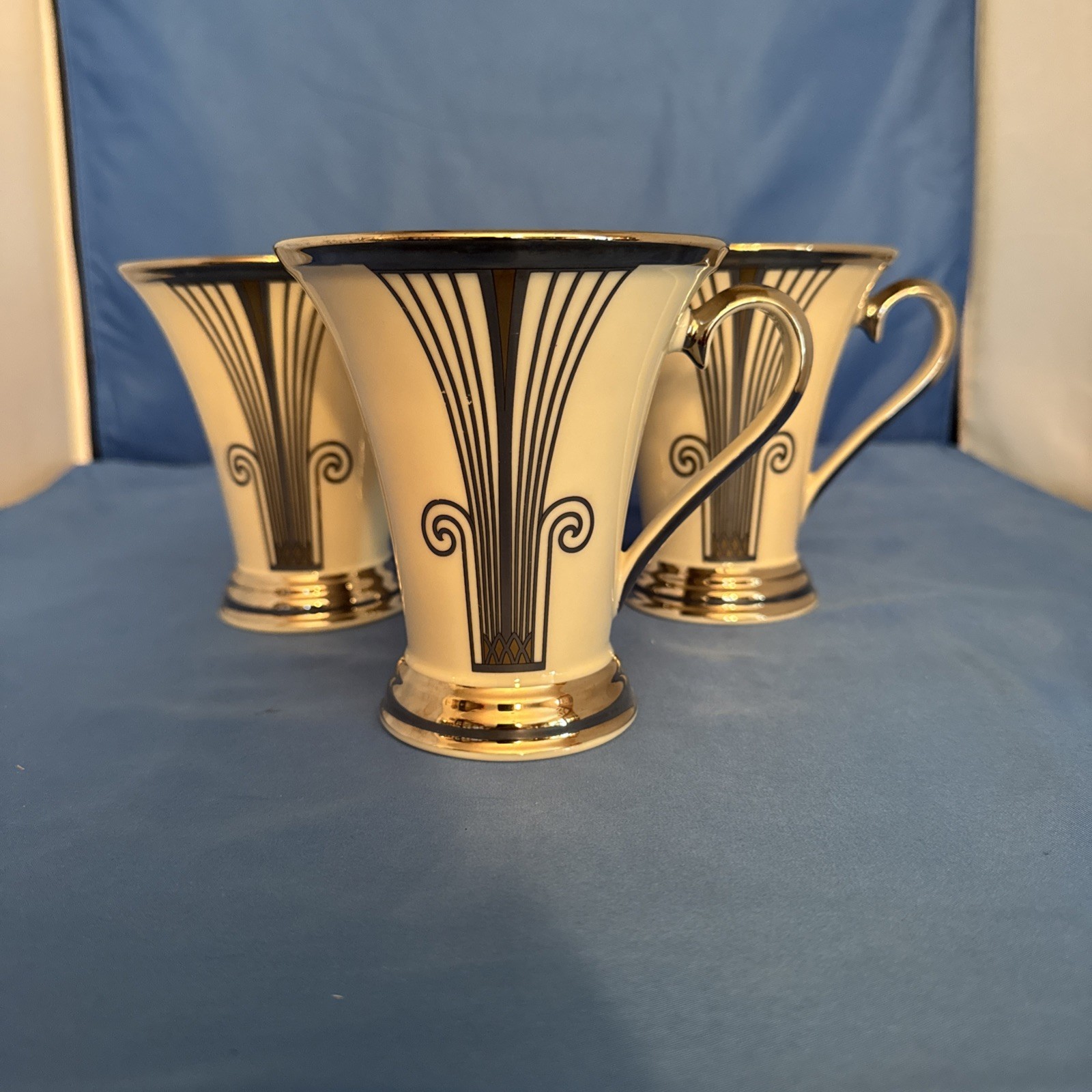 Lenox Solitaire Deco Platinum 3 Pc Coffee/Tea Mug Set  Dimension Collection EUC