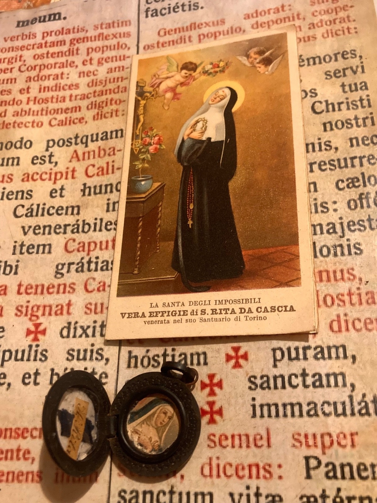 RARE SPECIAL RELIQUARY S. Rita : stunning with Holy card - Turin - 1900\'s 