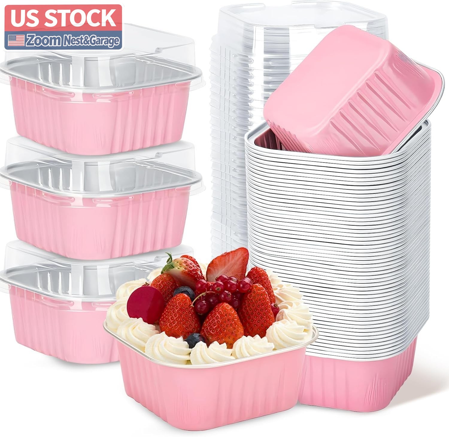 US Stock 30 Pack Pink Mini Cake Pans 5oz with Lids Disposable Baking Cups US Stock 30 Pack Pink Mini Cake Pans 5oz with Lids Disposable Baking Cups