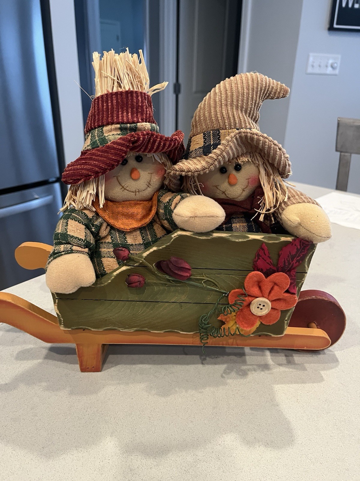 Scarecrow Couple in Wheelbarrow Fall Thanksgiving