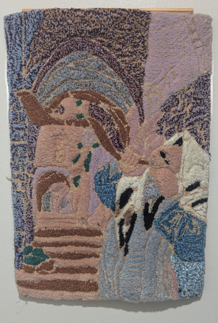 Vintage Judaica Textile Wall Hanging Rabbi Blowing Shofar 60x17 Jewish Art