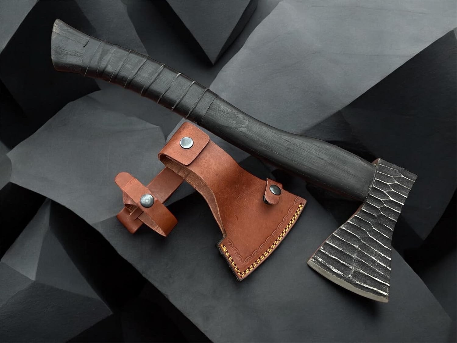 Hand Forged Viking  Axe | High Carbon Steel Blade,  Black Leather Wrapped Handle