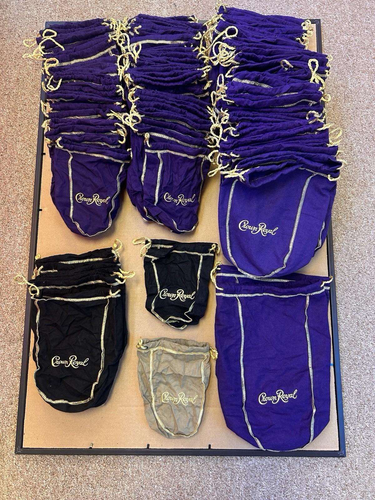Crown Royal Drawstring Bag Lot of 102 – Purple, Black & Tan Assorted Sizes