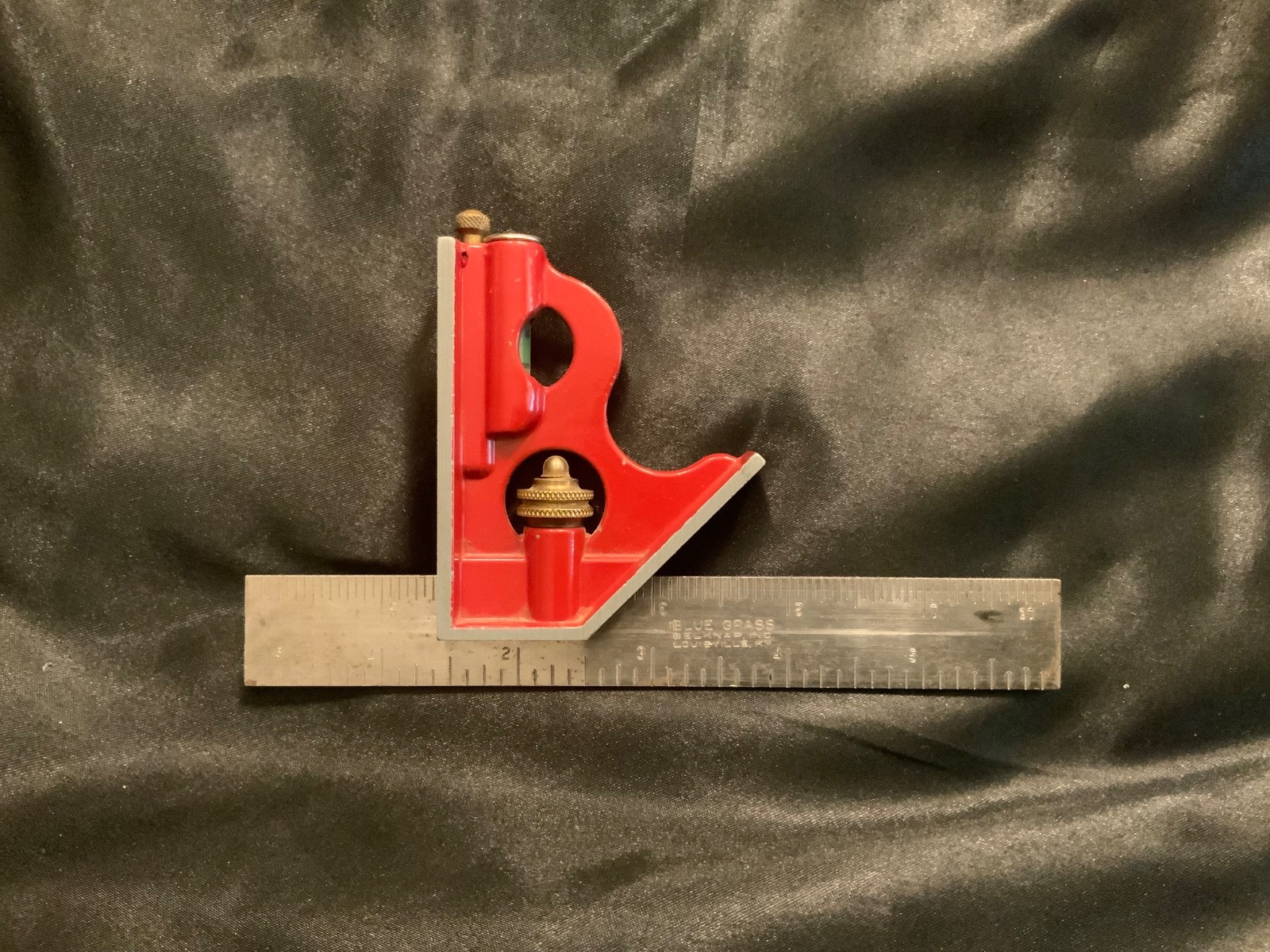 Rare Vintage Blue Grass 6 inch combination square Belknap Inc. KY USA Red