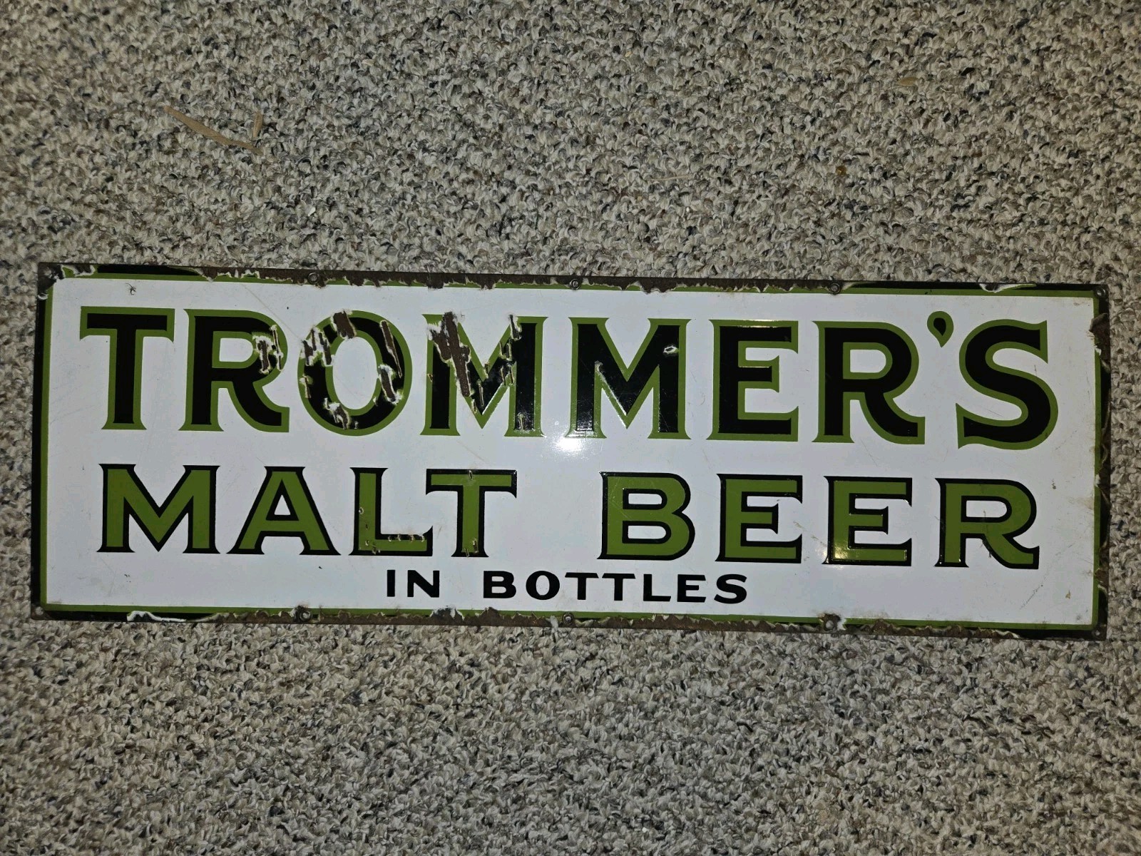 Vintage 40s Trommer's Malt Beer In Bottles Porcelain Sign,Green,White,Black,30 Vintage 40s Trommer's Malt Beer In Bottles Porcelain Sign,Green,White,Black,30