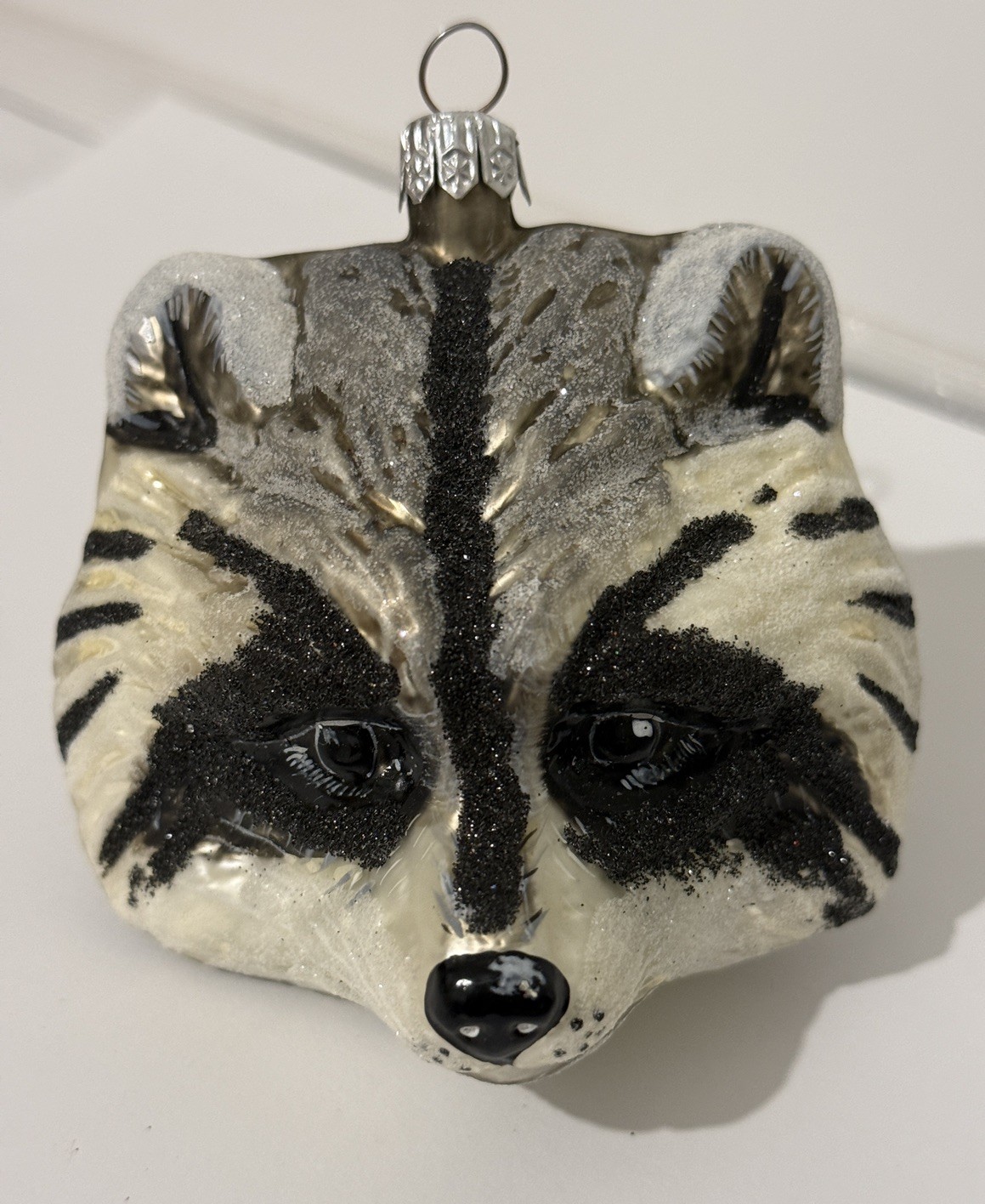 Slavic Treasures Raccoon Christmas Ornament Glass 3D Retired Sparkle Poland 
