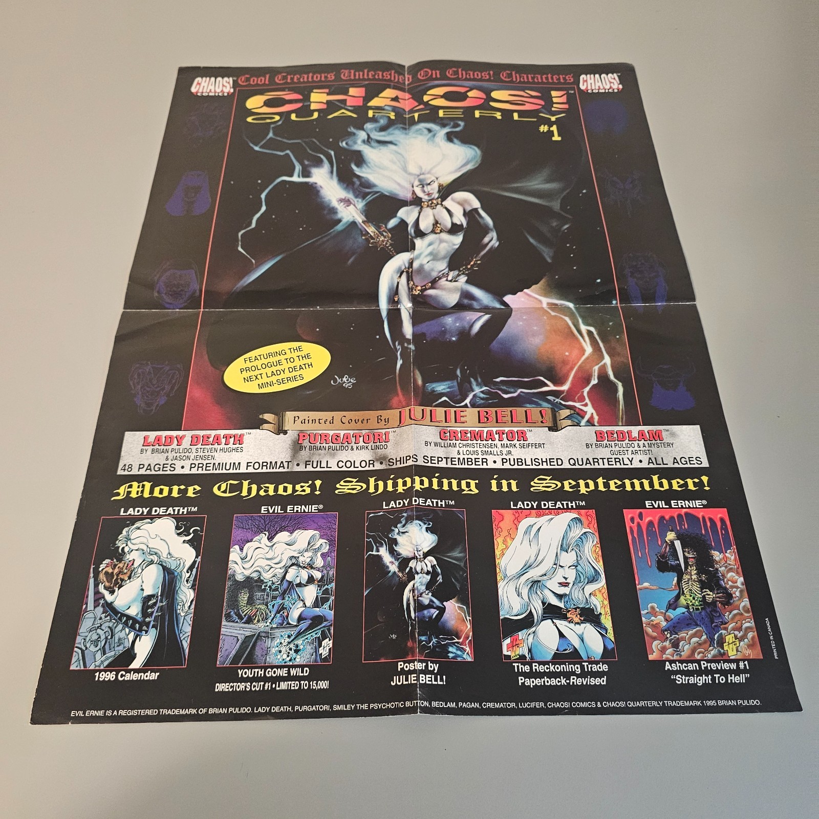 1995 Chaos Quarterly #1 Julie Bell Lady Death Poster 18x24 Chaos Comics Rare 1995 Chaos Quarterly #1 Julie Bell Lady Death Poster 18x24 Chaos Comics Rare